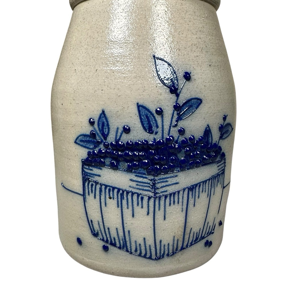 Salmon Falls 1997 Salt Glazed Stoneware Spoon Jar Blueberry Basket EUC Handmade
